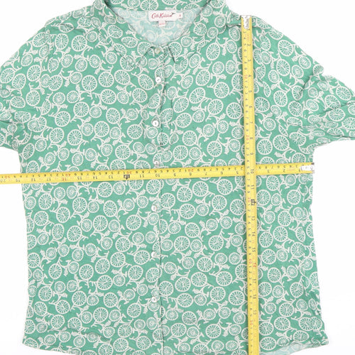 Cath Kidston Women's Green Bicycle Print Long Sleeve Button-Up Shirt Size 16