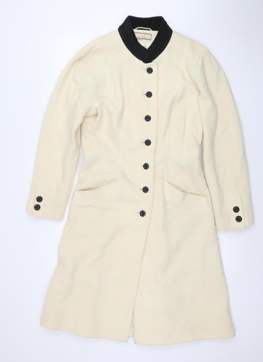 Mansfield Women’s Ivory Wool Long Overcoat Size 14 Buttoned Classic Winter Coat