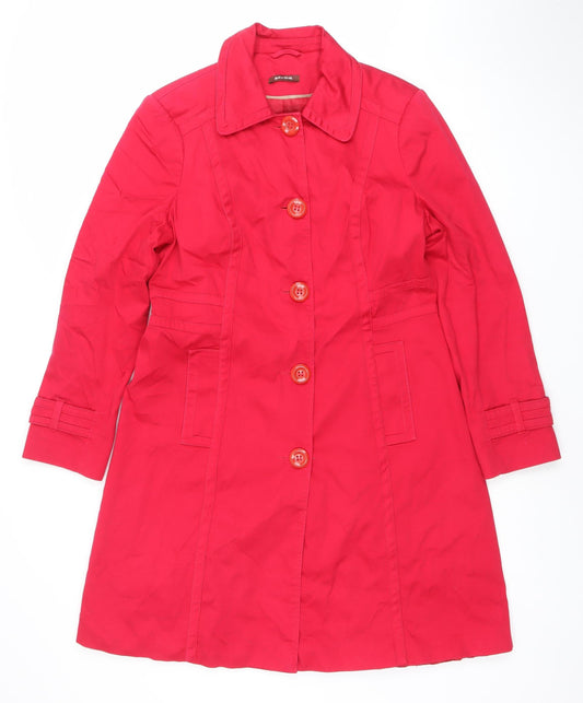 Savior Women’s Red Cotton Trench Coat UK 12 Button Front Mid-Length