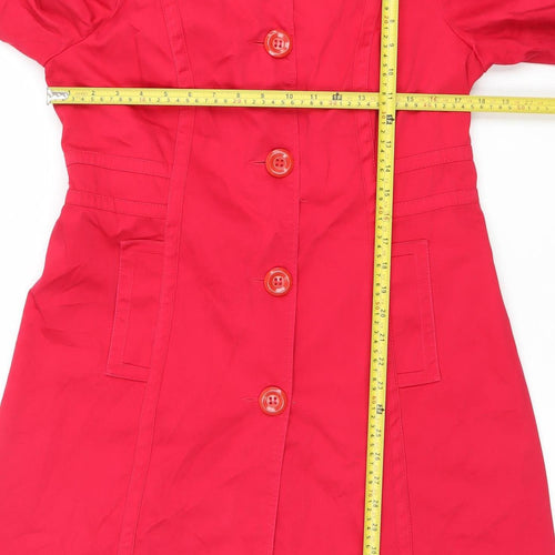 Savior Women’s Red Cotton Trench Coat UK 12 Button Front Mid-Length