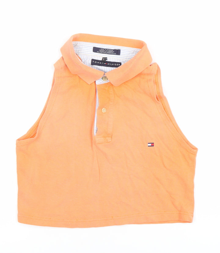 Tommy Hilfiger Women's Orange Cropped Polo Top Sleeveless L