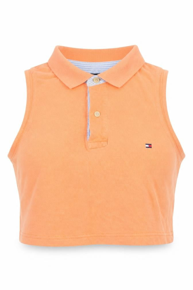 Tommy Hilfiger Women's Orange Cropped Polo Top Sleeveless L