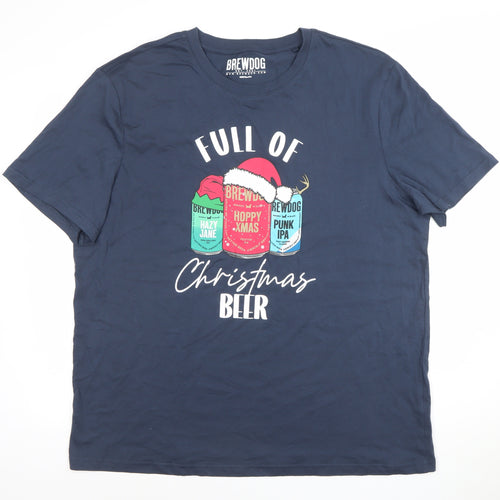 Tu Mens Blue Christmas Beer Graphic T-Shirt XL Cotton