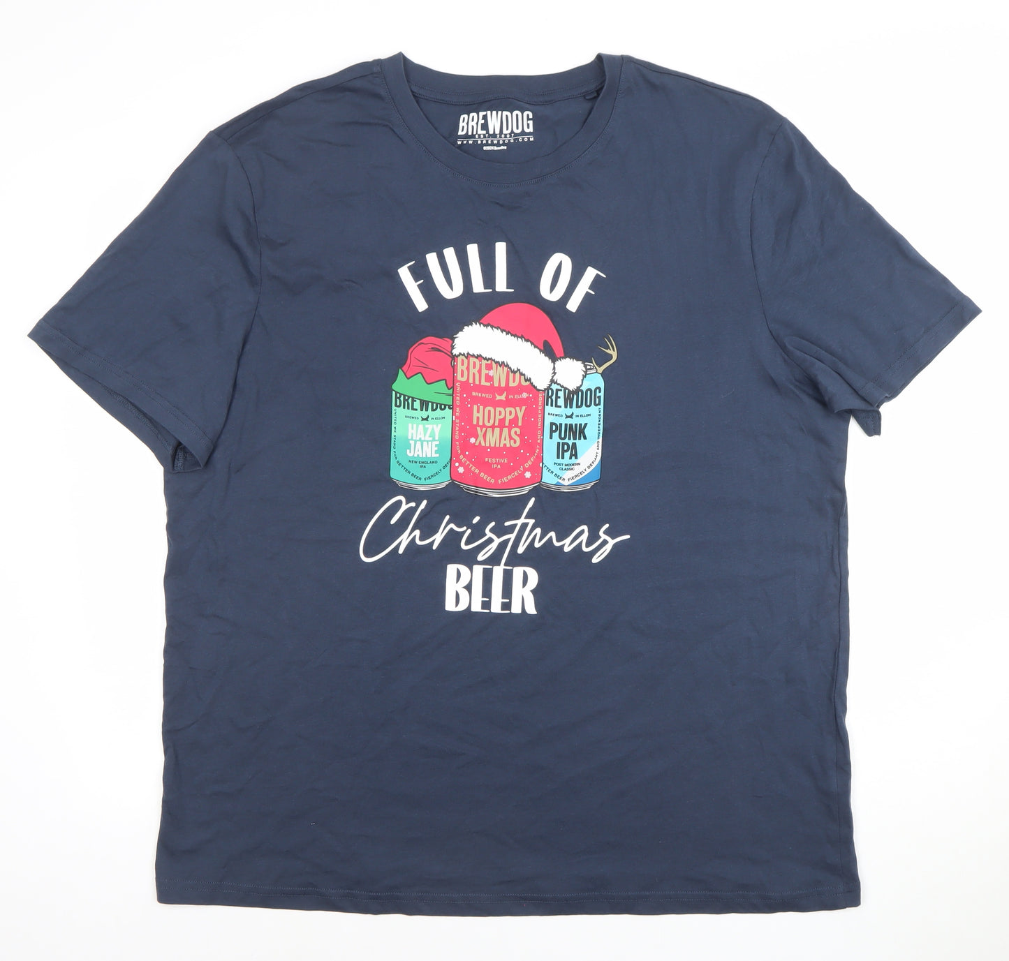 Tu Mens Blue Christmas Beer Graphic T-Shirt XL Cotton
