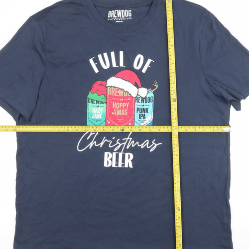 Tu Mens Blue Christmas Beer Graphic T-Shirt XL Cotton