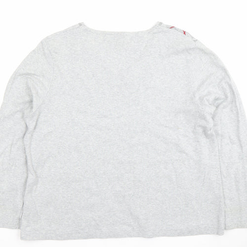 Dash Womens Grey Long Sleeve V-Neck Floral Embroidered Top Size 18