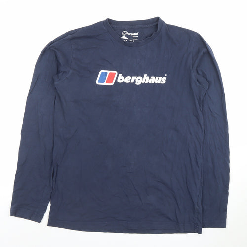 Berghaus Men's Blue Long Sleeve Cotton Logo T-Shirt Size M