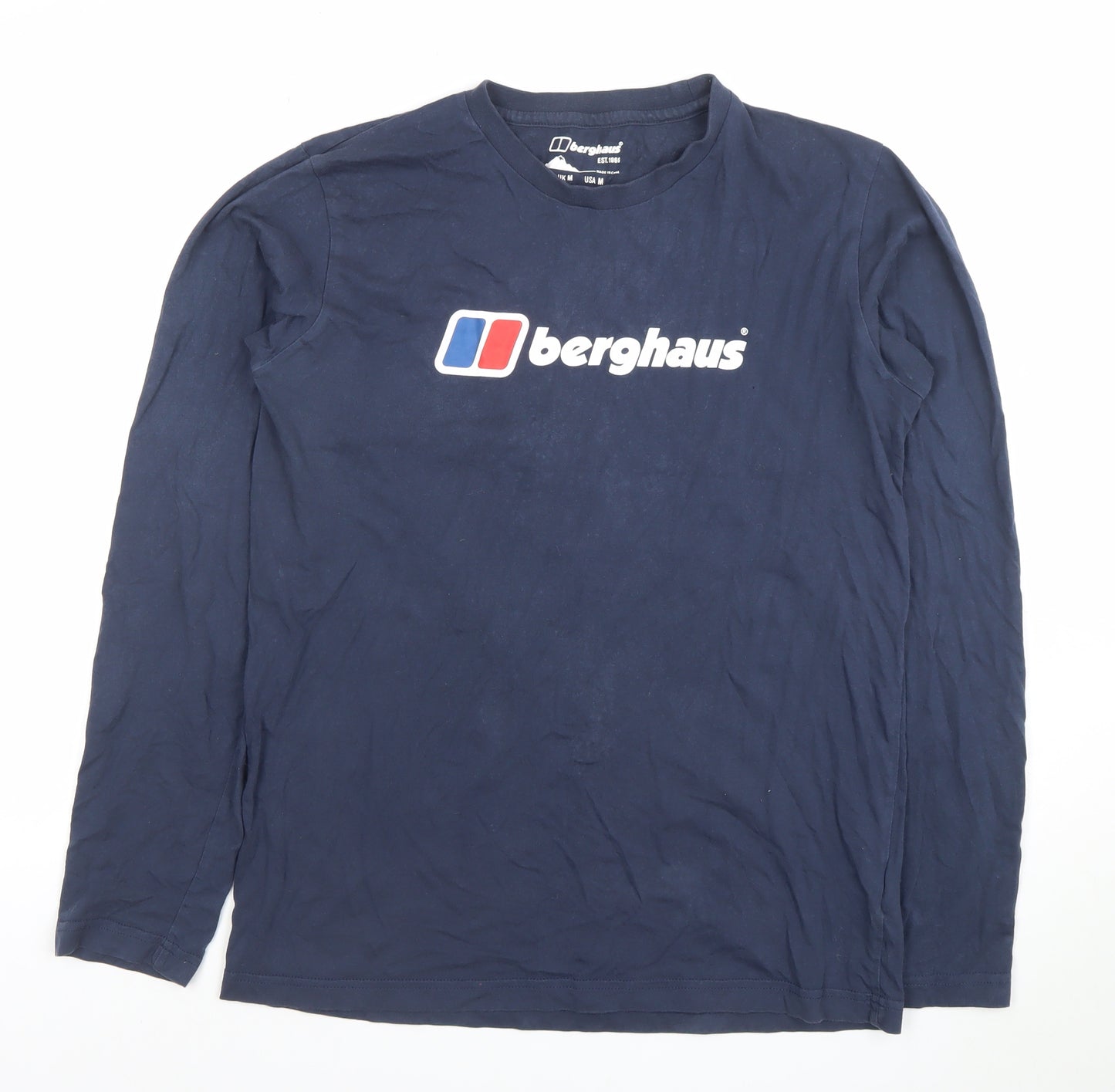 Berghaus Men's Blue Long Sleeve Cotton Logo T-Shirt Size M
