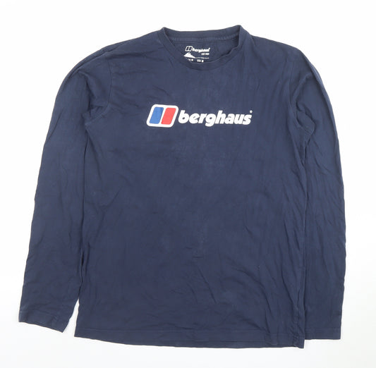Berghaus Men's Blue Long Sleeve Cotton Logo T-Shirt Size M