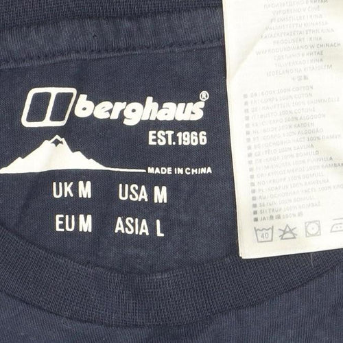 Berghaus Men's Blue Long Sleeve Cotton Logo T-Shirt Size M