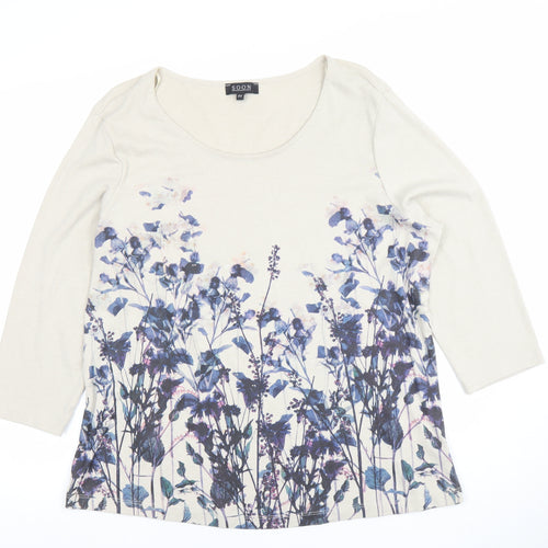 SOON Womens Beige Floral 3/4 Sleeve Scoop Neck T-Shirt Size 22