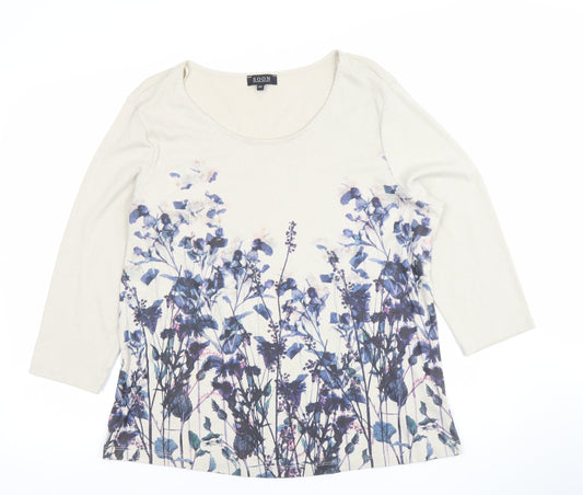 SOON Womens Beige Floral 3/4 Sleeve Scoop Neck T-Shirt Size 22