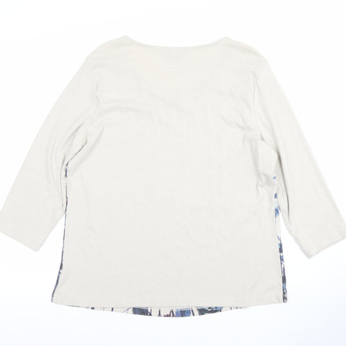 SOON Womens Beige Floral 3/4 Sleeve Scoop Neck T-Shirt Size 22