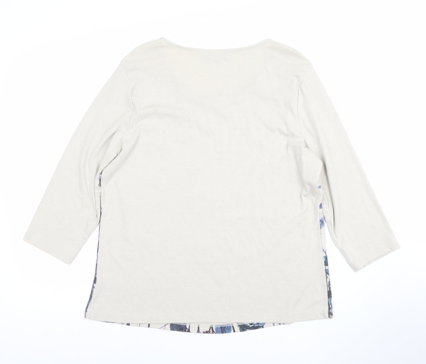 SOON Womens Beige Floral 3/4 Sleeve Scoop Neck T-Shirt Size 22