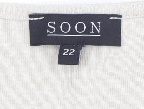 SOON Womens Beige Floral 3/4 Sleeve Scoop Neck T-Shirt Size 22