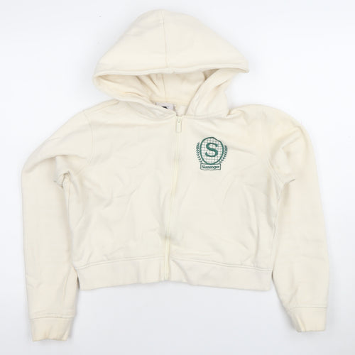 Slazenger Women Ivory Full Zip Hoodie UK 10 Cotton Blend Embroidered Logo