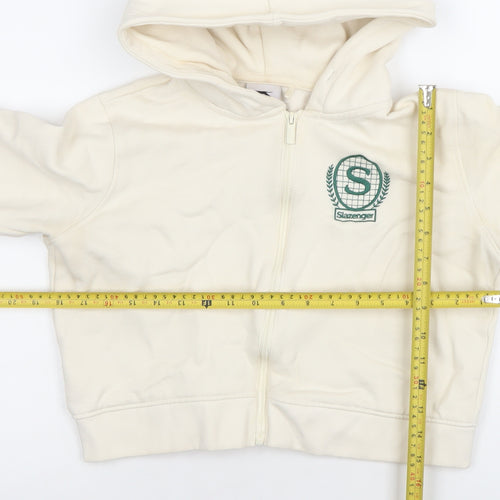 Slazenger Women Ivory Full Zip Hoodie UK 10 Cotton Blend Embroidered Logo