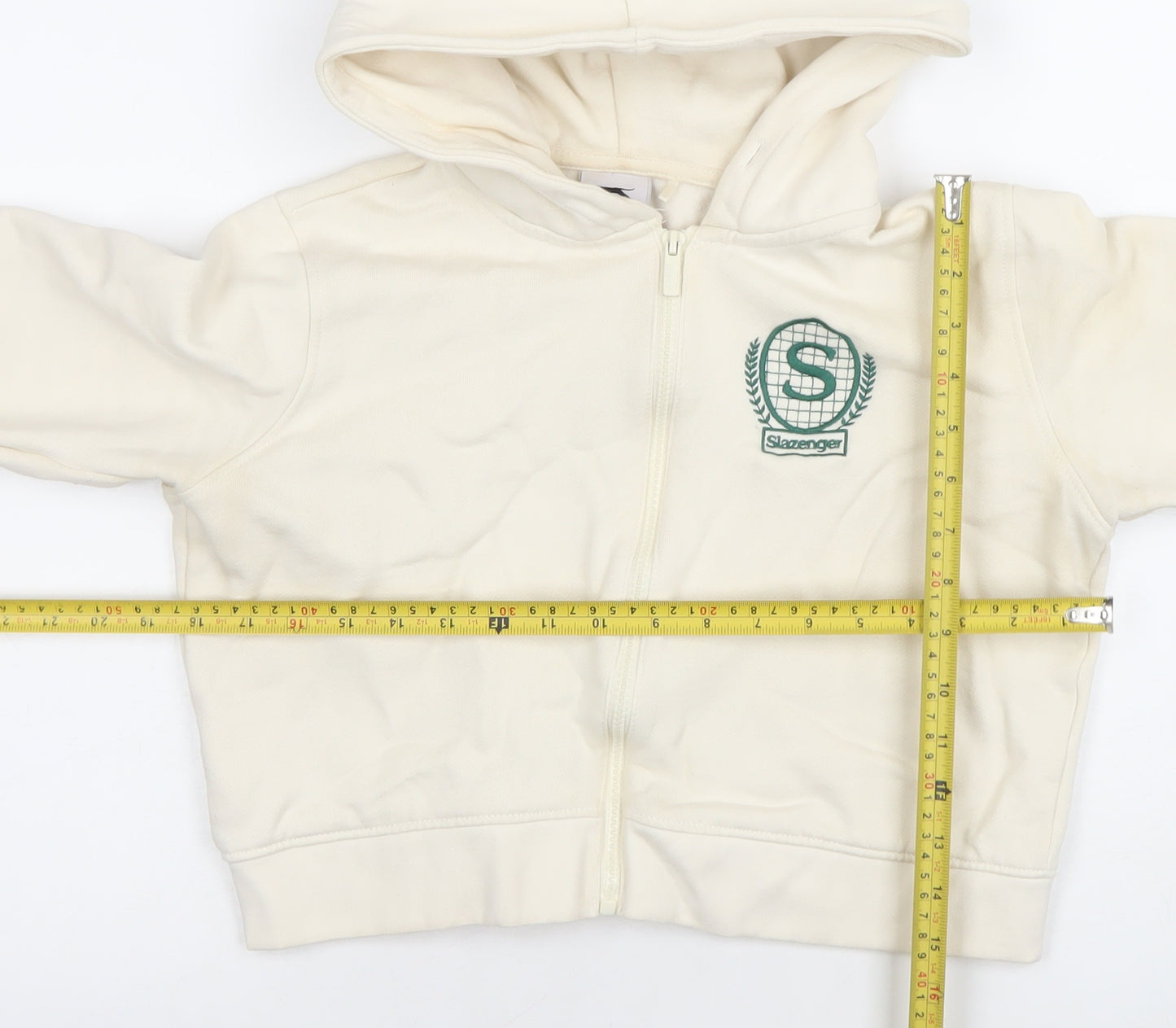 Slazenger Women Ivory Full Zip Hoodie UK 10 Cotton Blend Embroidered Logo