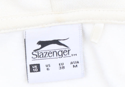 Slazenger Women Ivory Full Zip Hoodie UK 10 Cotton Blend Embroidered Logo