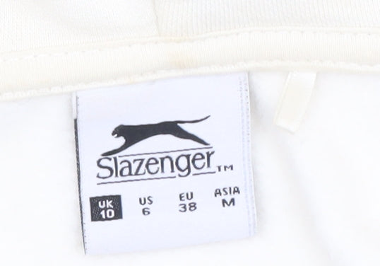 Slazenger Women Ivory Full Zip Hoodie UK 10 Cotton Blend Embroidered Logo