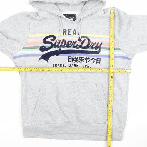 Superdry Womens Grey Pullover Hoodie Size M Logo Graphic Cotton Blend