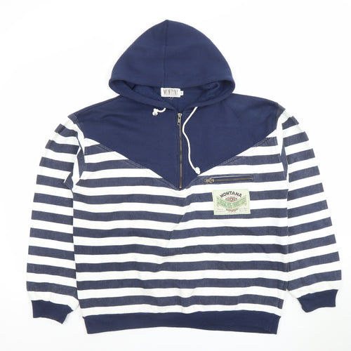 Montana Men's Blue Striped Half Zip Pullover Hoodie Size M