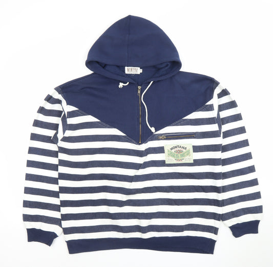 Montana Men's Blue Striped Half Zip Pullover Hoodie Size M
