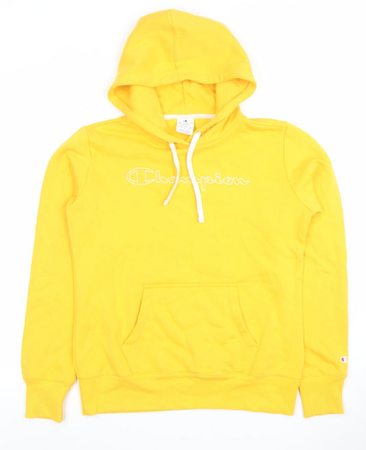 Champion Women's Yellow Pullover Hoodie Large Cotton Blend
