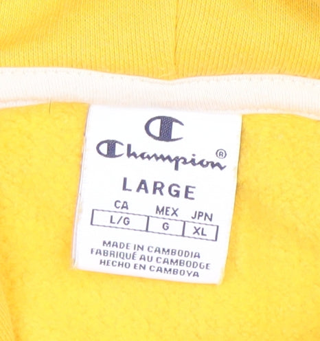 Champion Women's Yellow Pullover Hoodie Large Cotton Blend