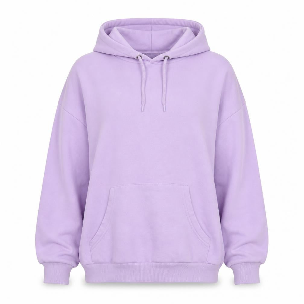 Front view of Monki Women Lilac Hoodie Medium Cotton Blend Drawstring Pullover