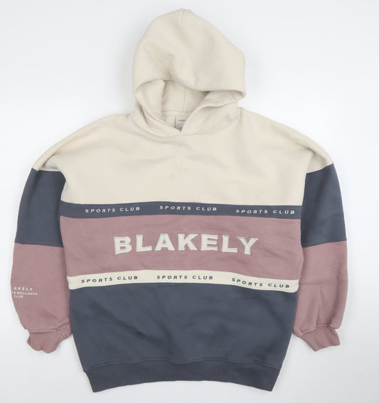 Blakely Women Beige Colourblock Pullover Hoodie Medium Sports Club