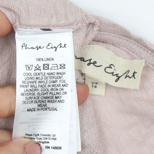 Phase Eight Women Pink Linen Short Sleeve T-Shirt UK 14