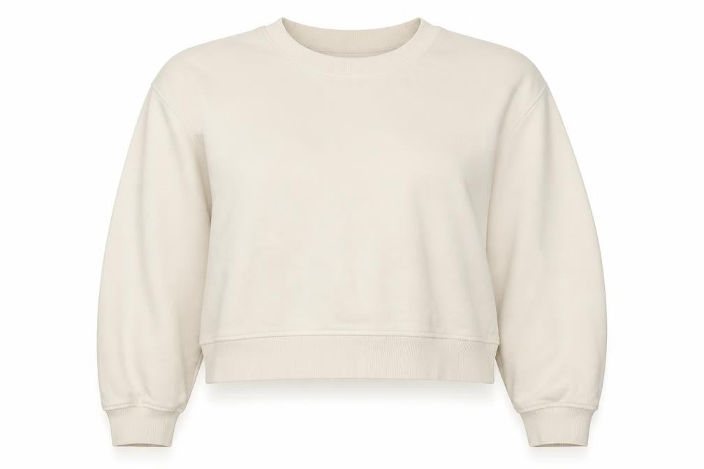 Front view of Zara Women Beige Crew Neck Pullover Sweatshirt, size S, Cotton Blend