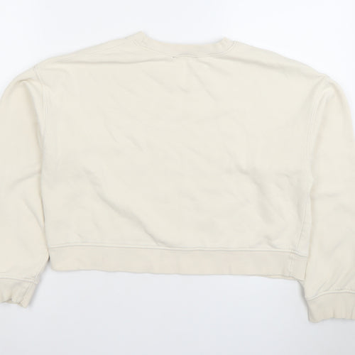 Zara Women Beige Crew Neck Pullover Sweatshirt Size S Cotton Blend