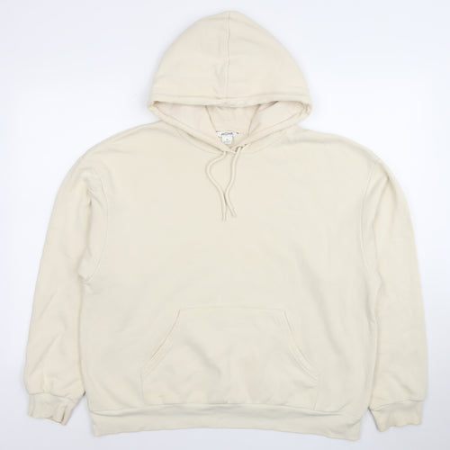 Monki Women Beige Pullover Hoodie Medium Cotton Blend Casual