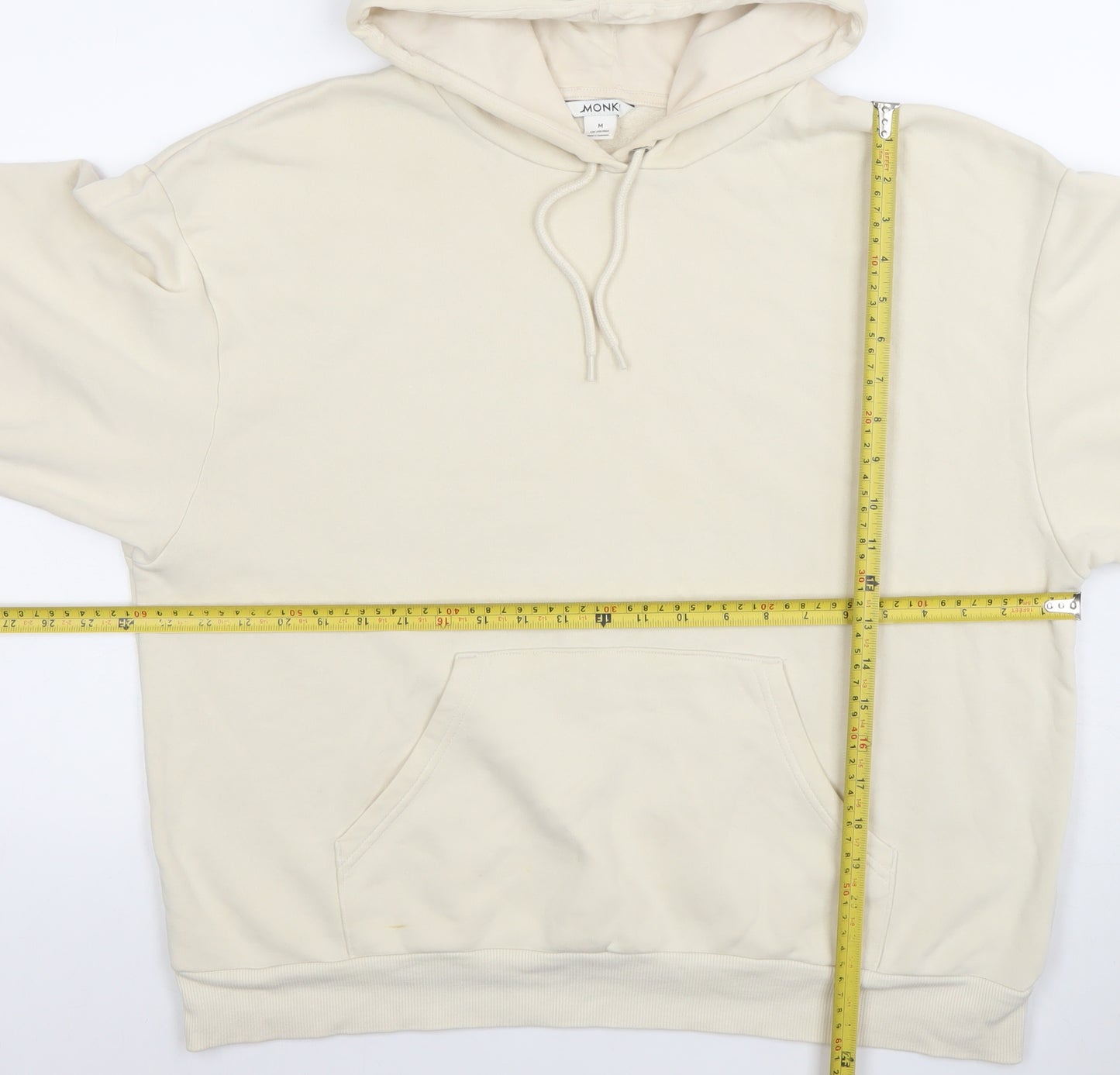 Monki Women Beige Pullover Hoodie Medium Cotton Blend Casual