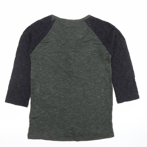 Superdry Women's Green Raglan 3/4 Sleeve Button-Up Jersey Top S