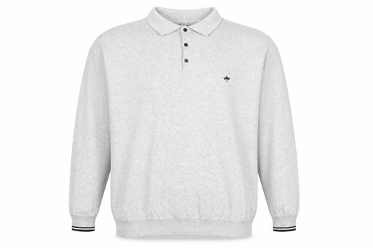 Front view of Easy Black Label Men's Grey 2XL Long Sleeve Polo Shirt