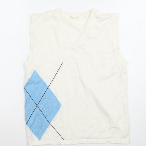 Daily Sports Women's White Knit Argyle Sleeveless Top Size S