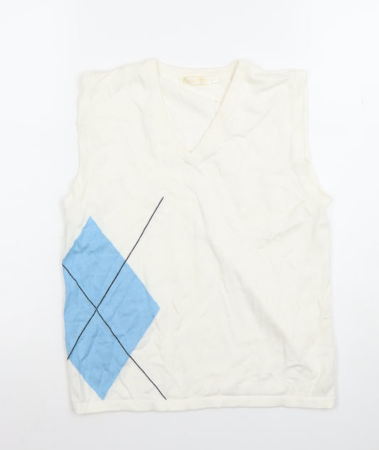 Daily Sports Women's White Knit Argyle Sleeveless Top Size S