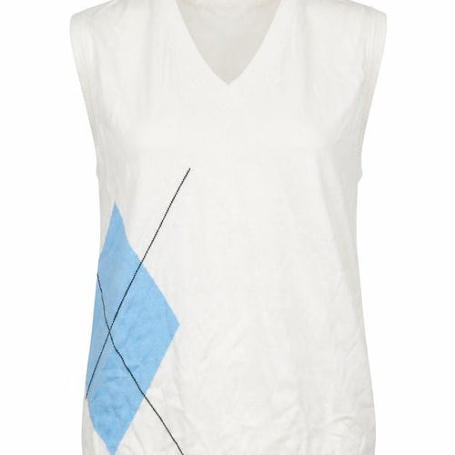 Daily Sports Women's White Knit Argyle Sleeveless Top Size S