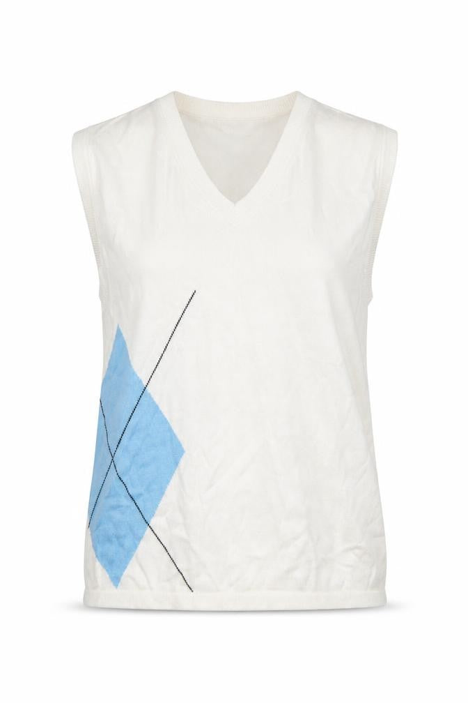 Daily Sports Women's White Knit Argyle Sleeveless Top Size S