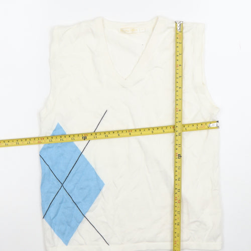 Daily Sports Women's White Knit Argyle Sleeveless Top Size S