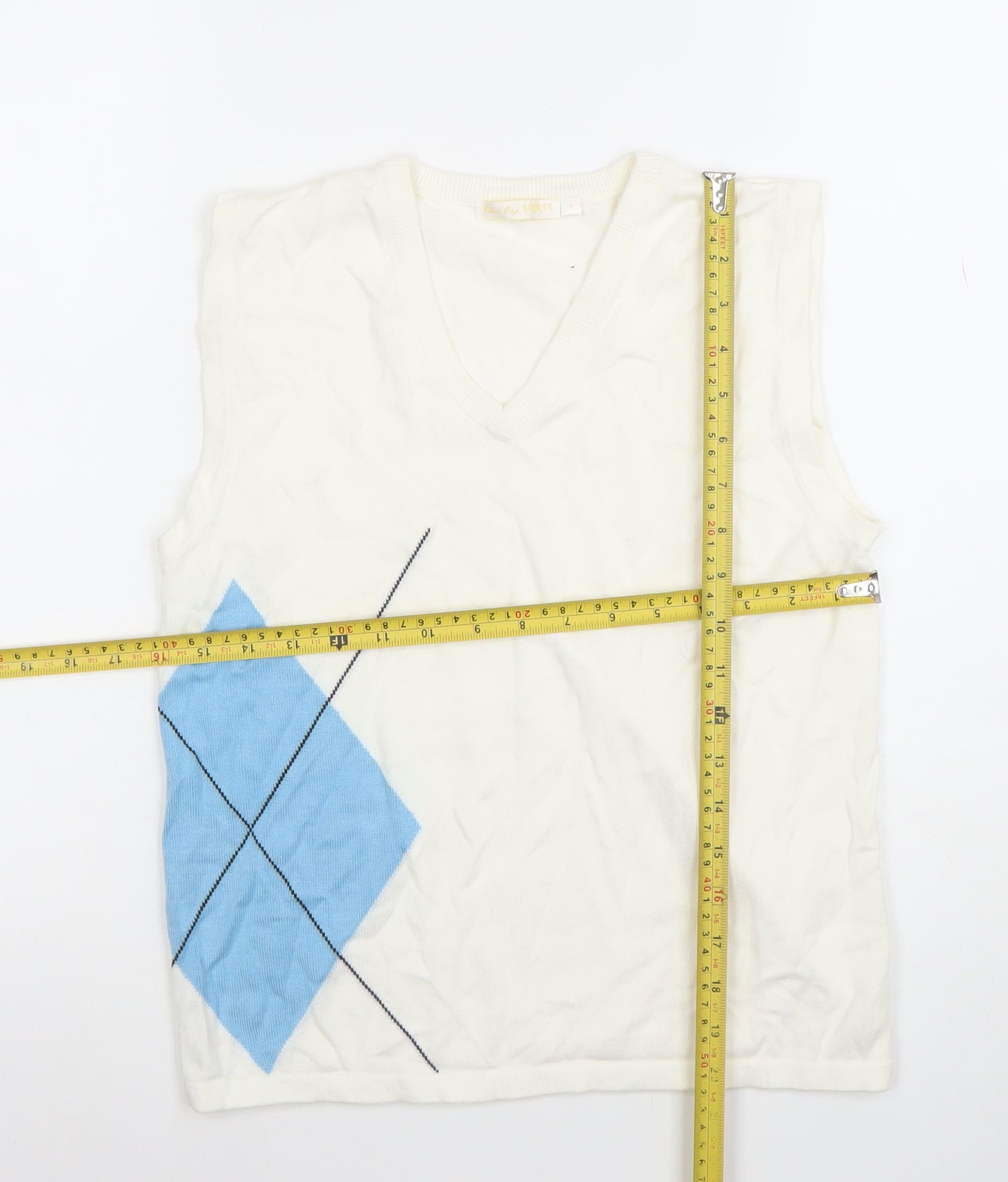 Daily Sports Women's White Knit Argyle Sleeveless Top Size S