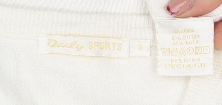 Daily Sports Women's White Knit Argyle Sleeveless Top Size S