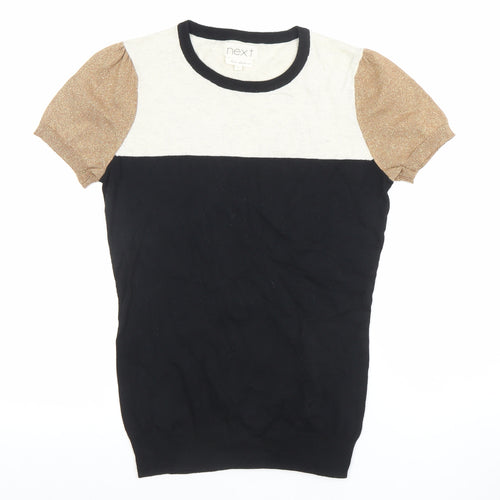 Next Women's Colourblock Puff Sleeve Black Beige Top Size 12