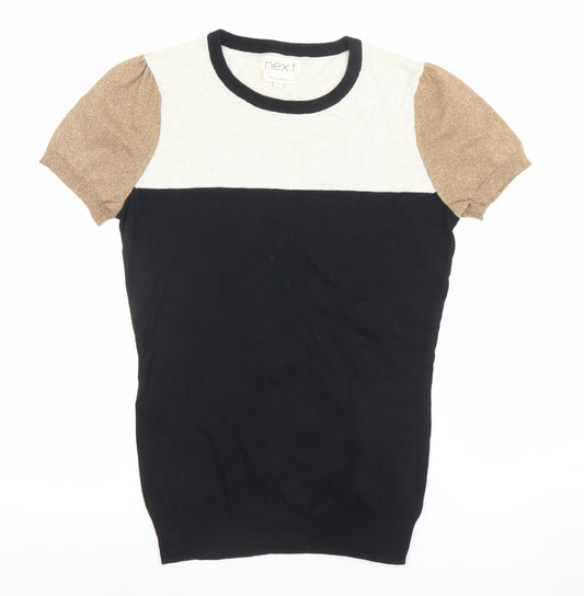 Next Women's Colourblock Puff Sleeve Black Beige Top Size 12