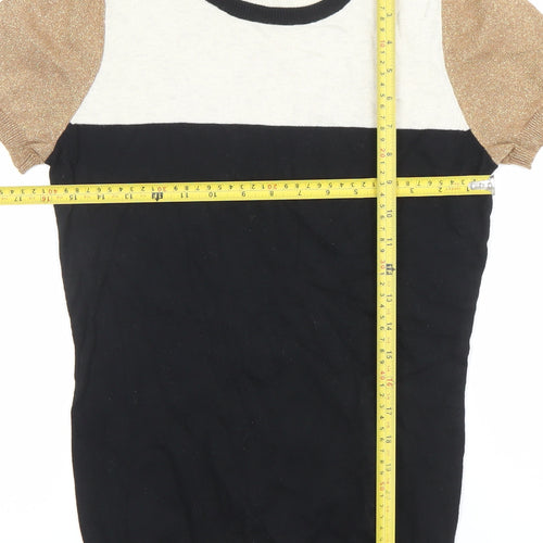 Next Women's Colourblock Puff Sleeve Black Beige Top Size 12