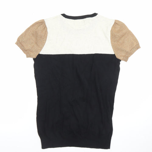 Next Women's Colourblock Puff Sleeve Black Beige Top Size 12