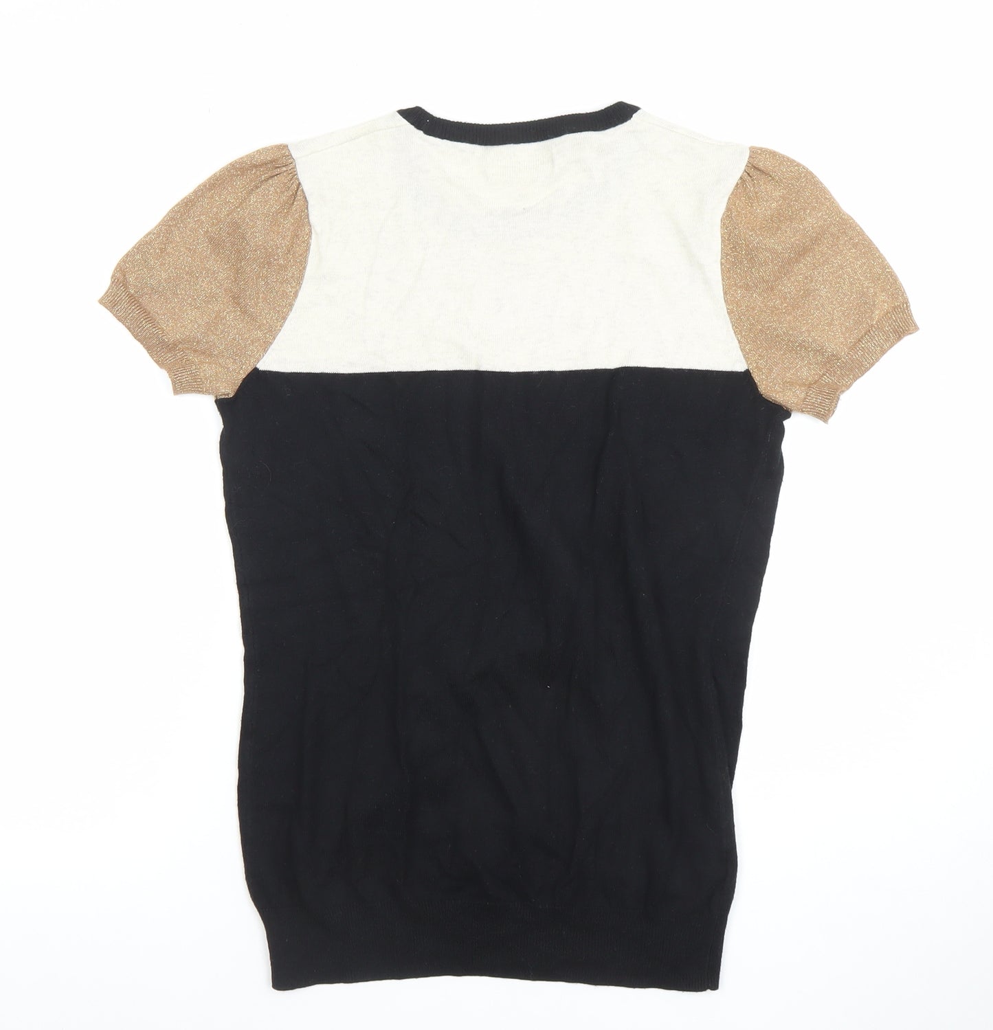 Next Women's Colourblock Puff Sleeve Black Beige Top Size 12